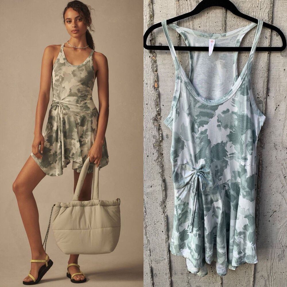 Anthropologie Half Pipe Camo Flowy Mini Dress Pickleball Farmers Market Beachy L